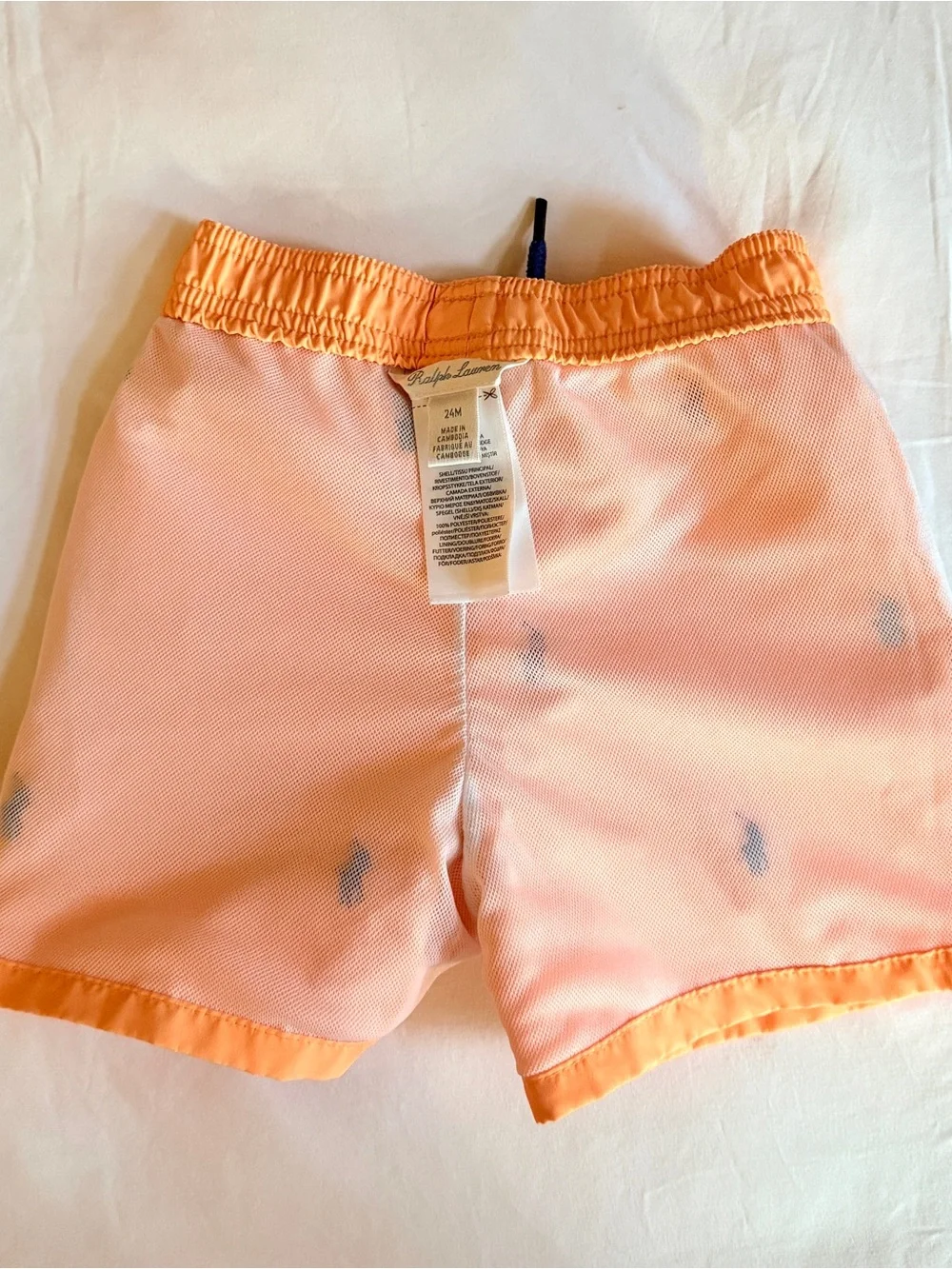 Ralph Lauren Orange Swim Shorts with Navy Polo Embroidery baby 24 months